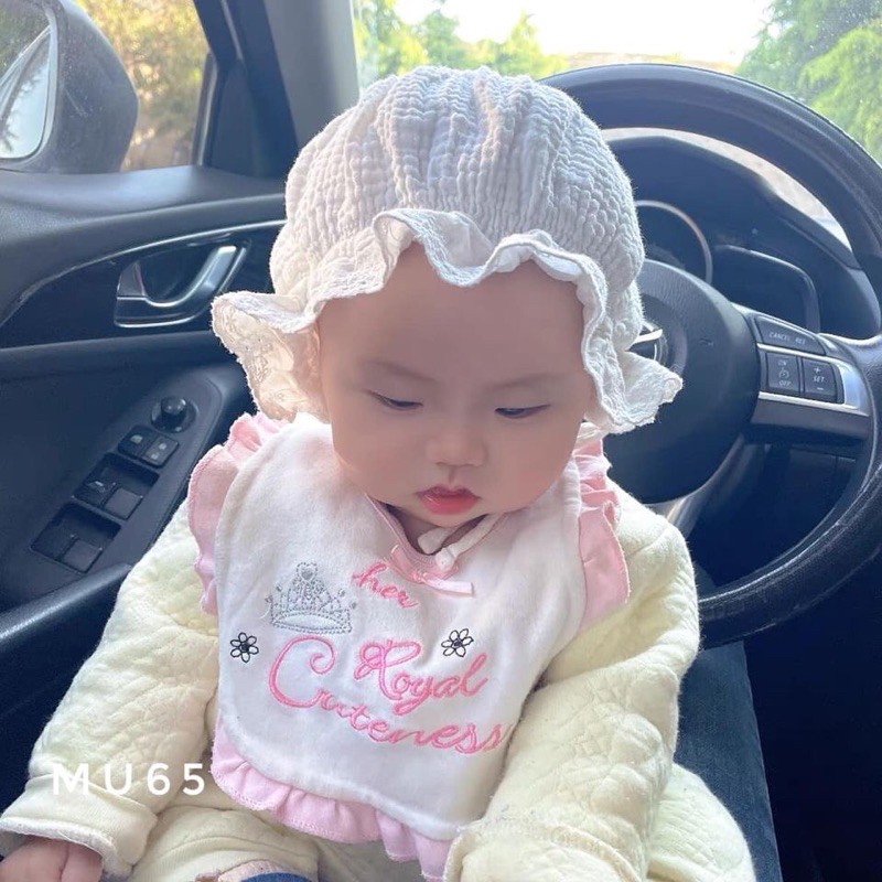 Mũ ren tiểu thư có dây MU65 cho bé 0-12m