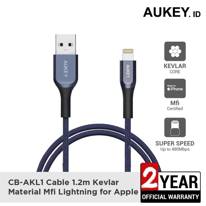 Aukey Cable Cb-akl1 Mfi Usb A To Lightning Kevlar 1.2 M Blue - 500421