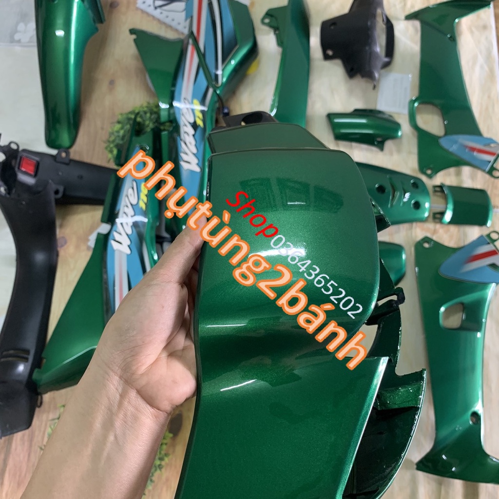 Bộ yếm vỏ nhựa xe máy màu XANH  -Dàn áo xe Wave ZX-Wave nhỏ 110-Wave alpha đời 2000 đến 2006-nhựa nguyên sinh ABS