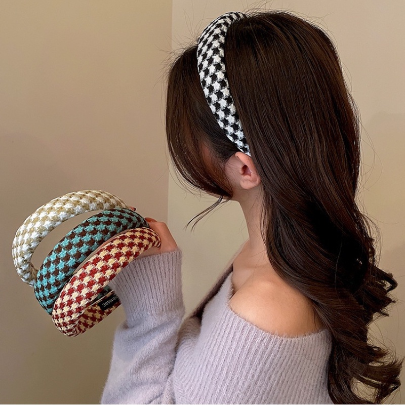 Băng Đô Cài Tóc Bản Rộng Họa Tiết Houndstooth Nhiều Màu Sắc Đơn Giản Thời Trang 2022 Cho Nữ