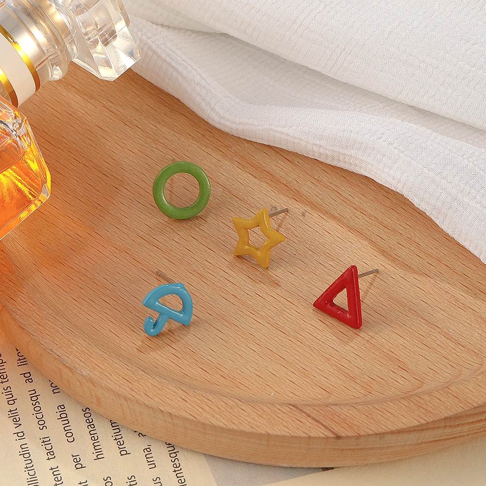 Set 4 khuyên tai họa tiết hình học nhiều màu sắc thời trang cho học sinh