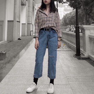 Quần jeans rách xắn gấu