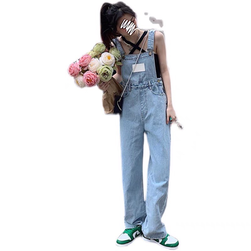 Quần yếm bò jeans ulzzang ống suông rộng / Yếm jeans áo liền quần ống rộng | BigBuy360 - bigbuy360.vn