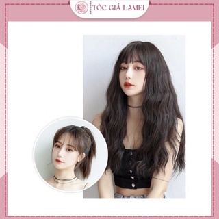 Tóc giả nữ cả đầu đẹp-tóc giả nguyên đầu xù 60cm chất siêu lì tặng thêm lưới đội tóc