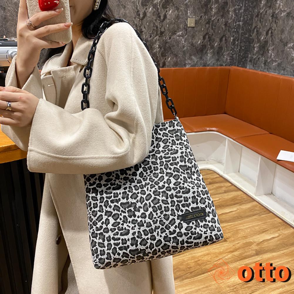 Portable Canvas Shoulder Top-handle Bag Casual Animal Pattern Handbag Chain Square Underarm Tote