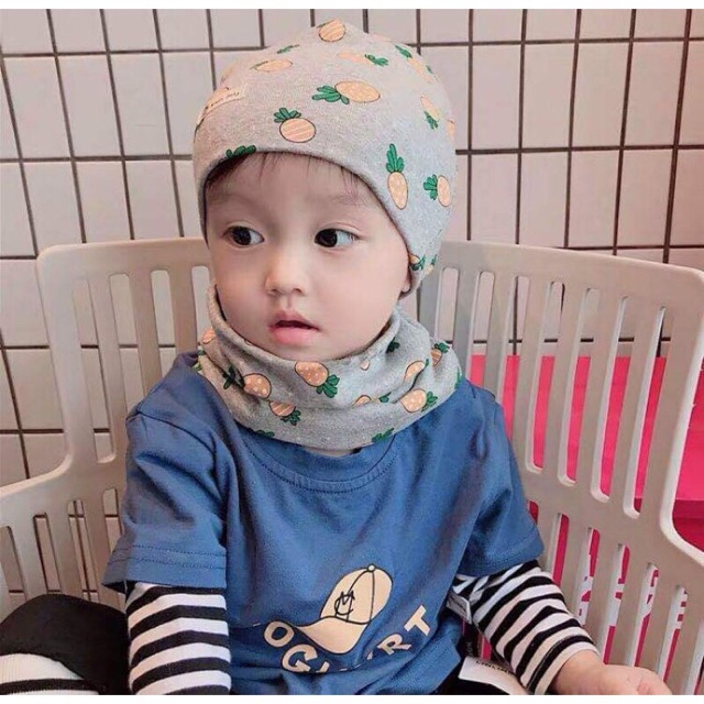 Sét mũ kèm khăn ống cotton mềm cho bé