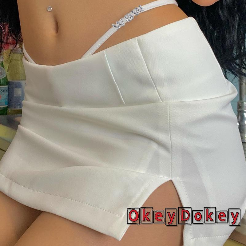 Chân Váy Mini Lưng Cao Màu Trắng Đen Phối Quần Lót Lọt Khe Y2K Dễ Thương