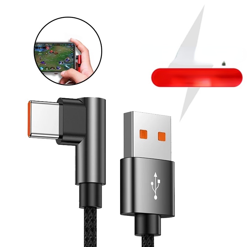 Dây Cáp Sạc USB Nhanh Loại C 90 Độ 1M 6A Cho Điện Thoại Samsung Xiaomi Huawei VIVO OPPO