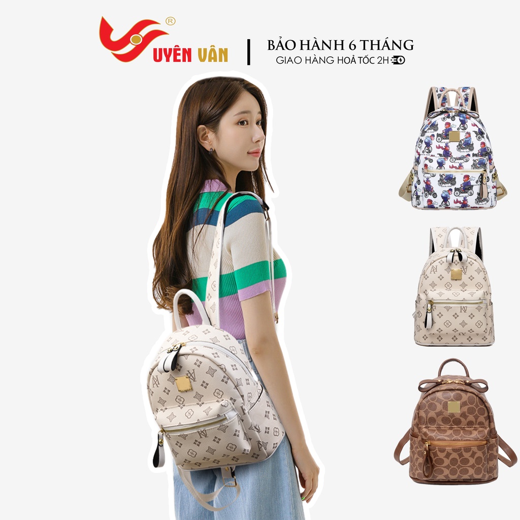 Balo da nữ mini họa tiết monogram thời trang vintage cao cấp đi học đi chơi A802-2