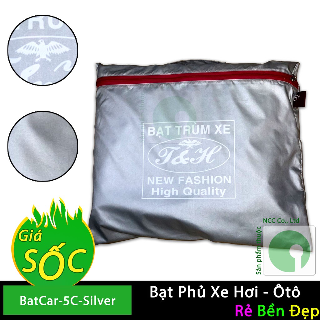 Áo bạt phủ trùm xe hơi ô tô 4-5 chỗ loại tốt che mưa nắng chống bạc màu xe - BatCar-5C-Silver