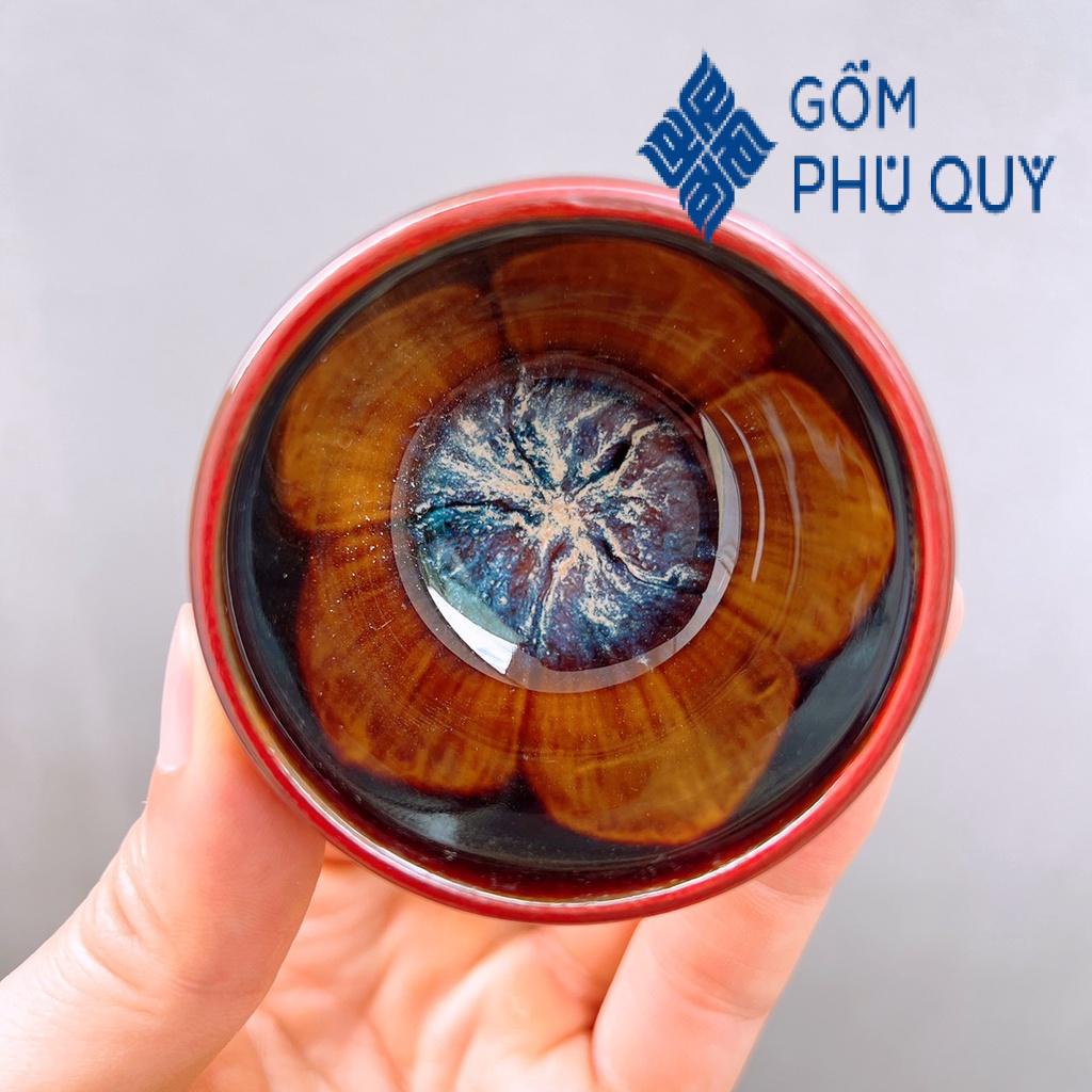Bộ Ấm Chén Uống Trà 🎁 Gốm Sứ Bát Tràng 🎁 Bộ Ấm Trà Quai Sứ Men Gold Hoả Biến Gomphuquy Hn23