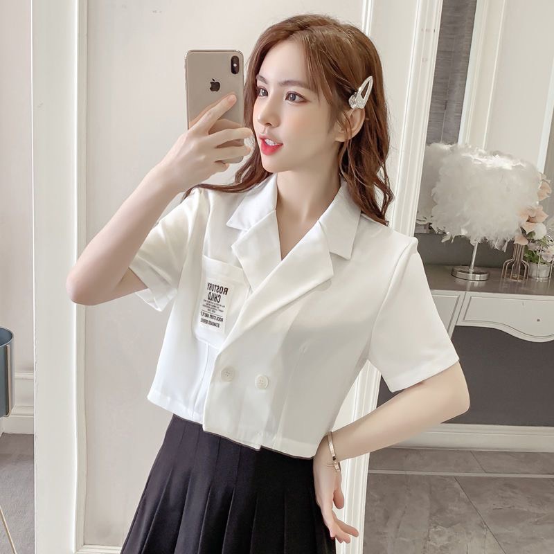 Áo Khoác Vest Blazer Tay Ngắn Dáng Rộng Phom Ngắn Logo Túi Ngực | Smide Clothing