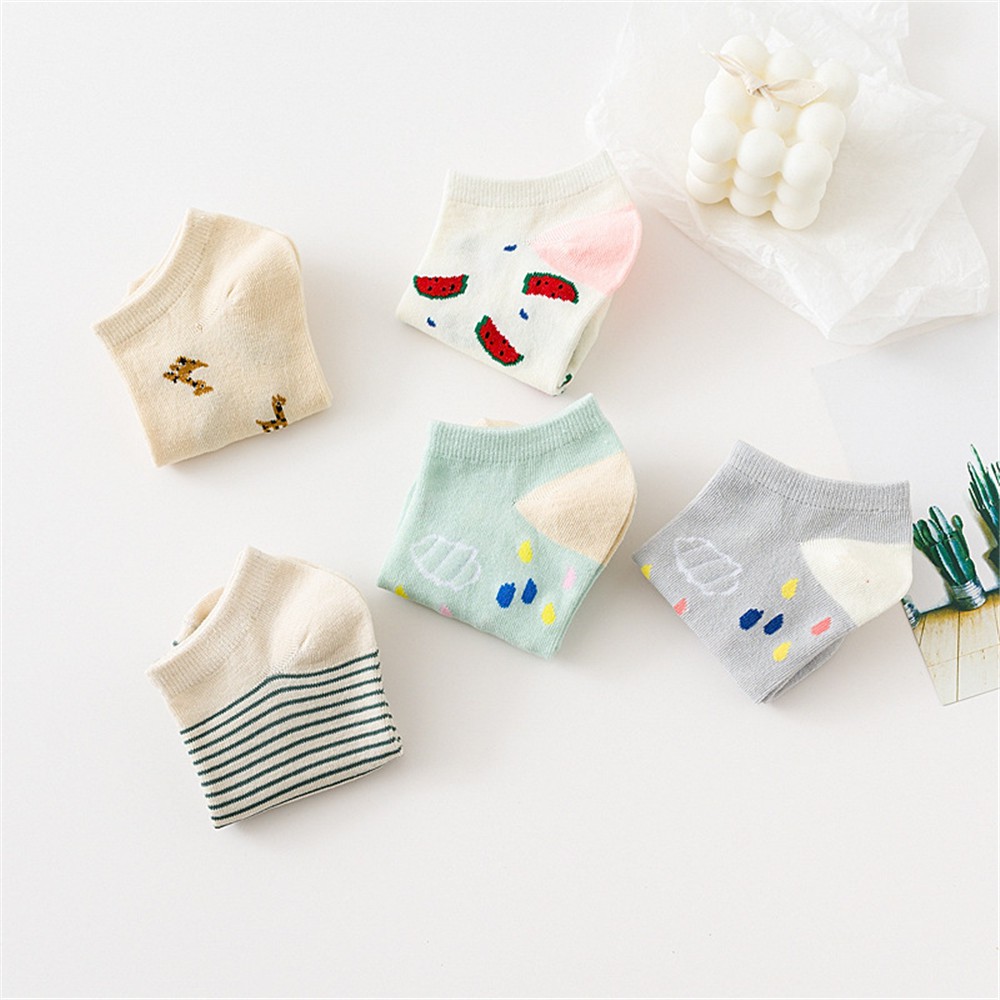 Set 5 đôi tất cotton hoạ tiết trái cây dễ thương thời trang cho nữ