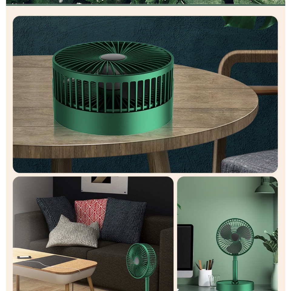 [BH 12Tháng] Quạt Tích Điện Gấp Gọn, Quạt Mini Để Bàn Xoay 180 Độ, 3 Tốc Độ Gió, Cổng Sạc USB, Pin 1200mAh, Lỗi 1 Đổi 1