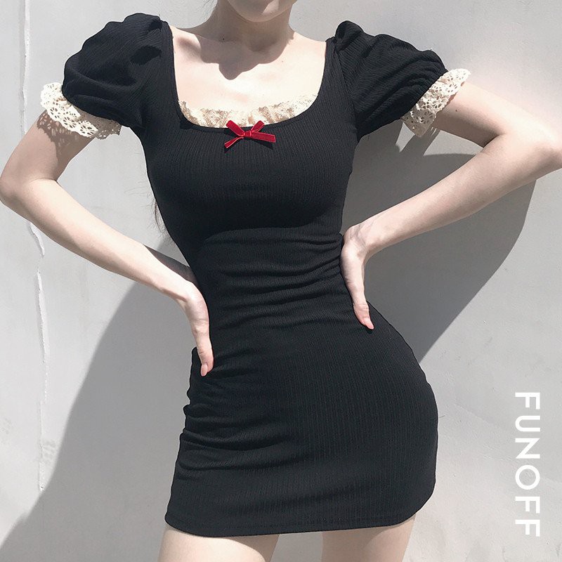 Đầm Nữ Thiết Kế, Váy Nữ Dáng Ôm, Cổ Vuông Tay Bồng Phối Ren Moda.H | BigBuy360 - bigbuy360.vn