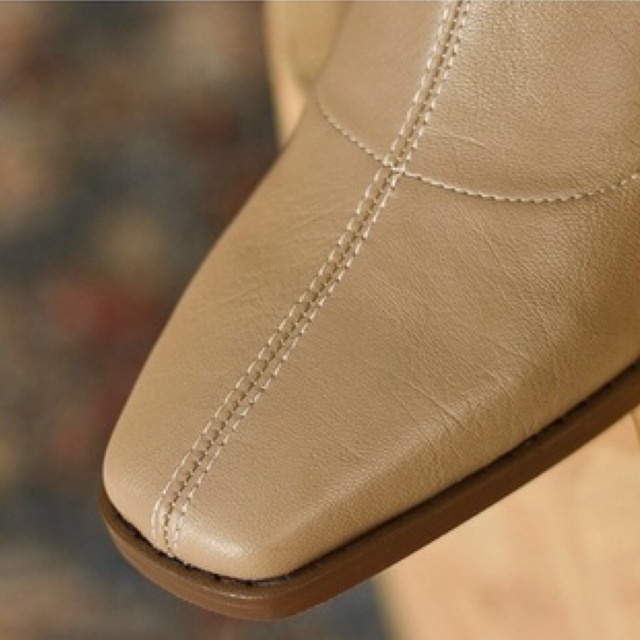Bốt cổ thấp da lì gót trụ kéo khoá sau 5cm mũi vuông công sở