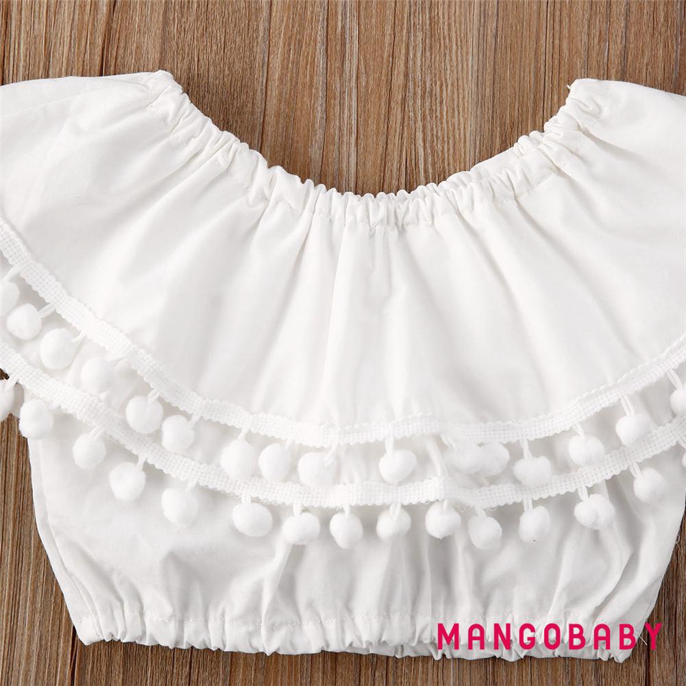 ♬MG♪-Baby Girls Sleeveless White Round Neck Tops + Polka Dot Shorts Suit Fashion Summer Outfit Set