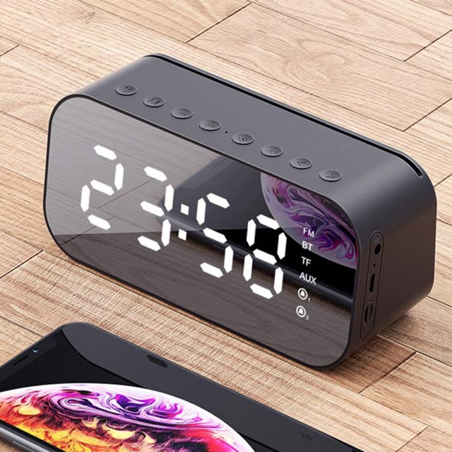 Loa Bluetooth kiêm đồng hồ báo thức Led Radio dạng gương A5