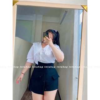 SET ÁO SƠ MI + CHÂN VÁY NÚT CẠP CAO [ TNT SHOP BIGSIZE 60KG 90KG ]