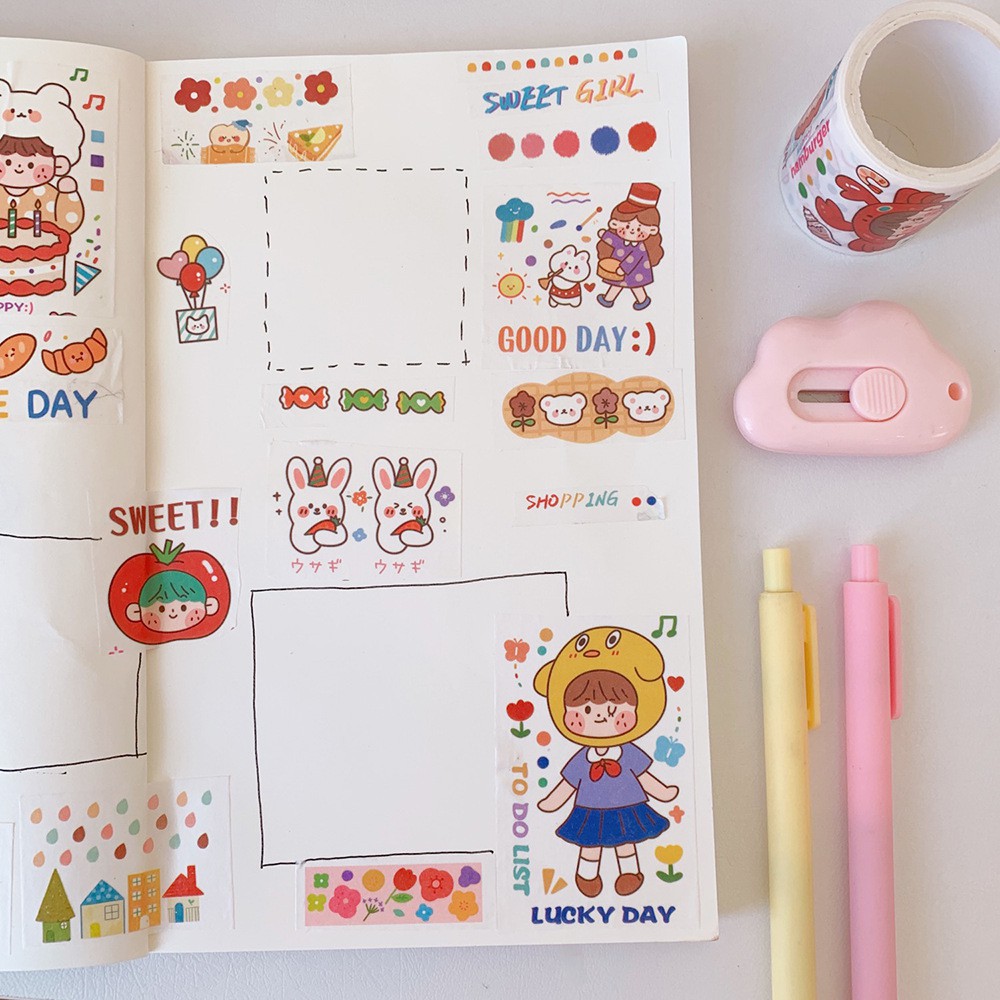 Băng keo washi tape dạng hình dán bản lớn ulzzang