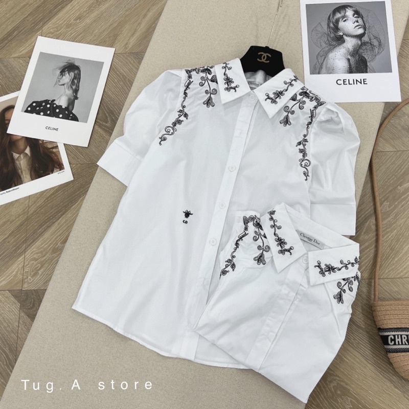 Áo Sơ mi cộc tay dior thêu hàng Quảg châu cao cấp