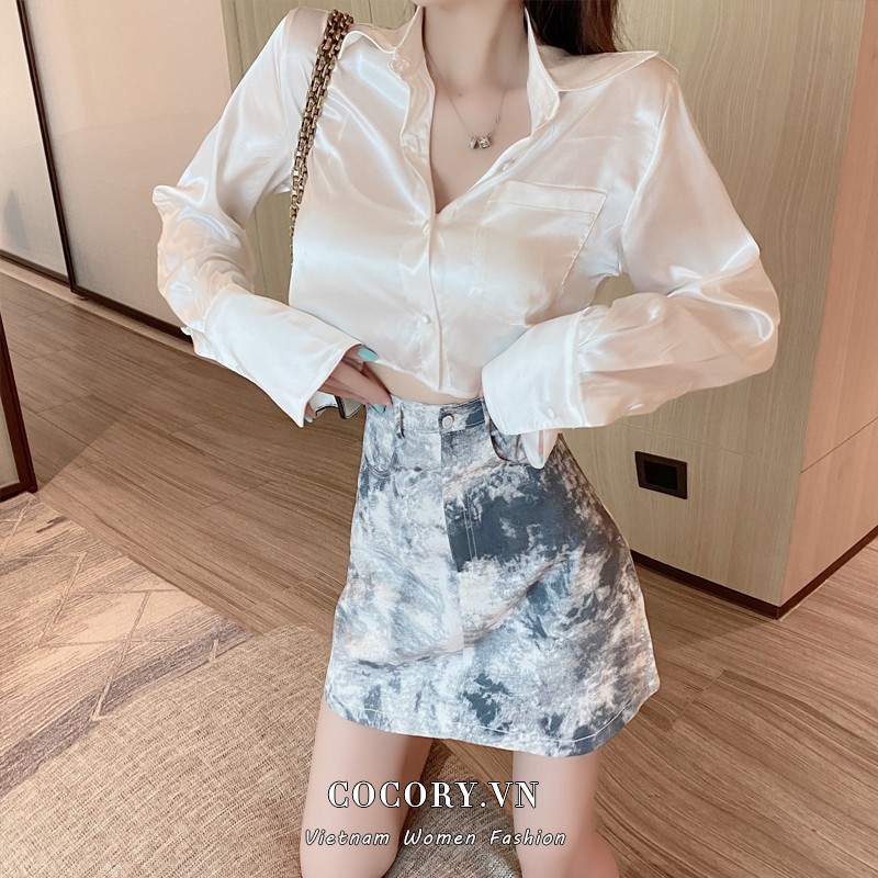 Cocory vn Set Áo Sơ Mi Dài Tay + Chân Váy Lưng Cao Xinh Xắn Cổ Điển Dành Cho Nữ