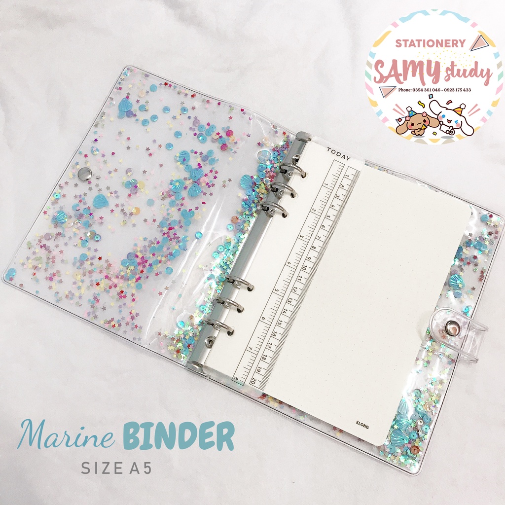 SỔ CÒNG BINDER MARINE LẤP LÁNH SIZE A5 CÓ SẴN 100 TỜ GIẤY 120GSM TRANG TRÍ SỔ TAY PLANNER BULLET JOURNAL