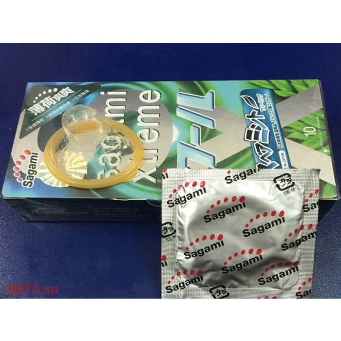Bao cao su  SAGAMI Xtreme Spearmint, Siêu mỏng - Mát lạnh hương Bạc Hà - Hộp 10 cái