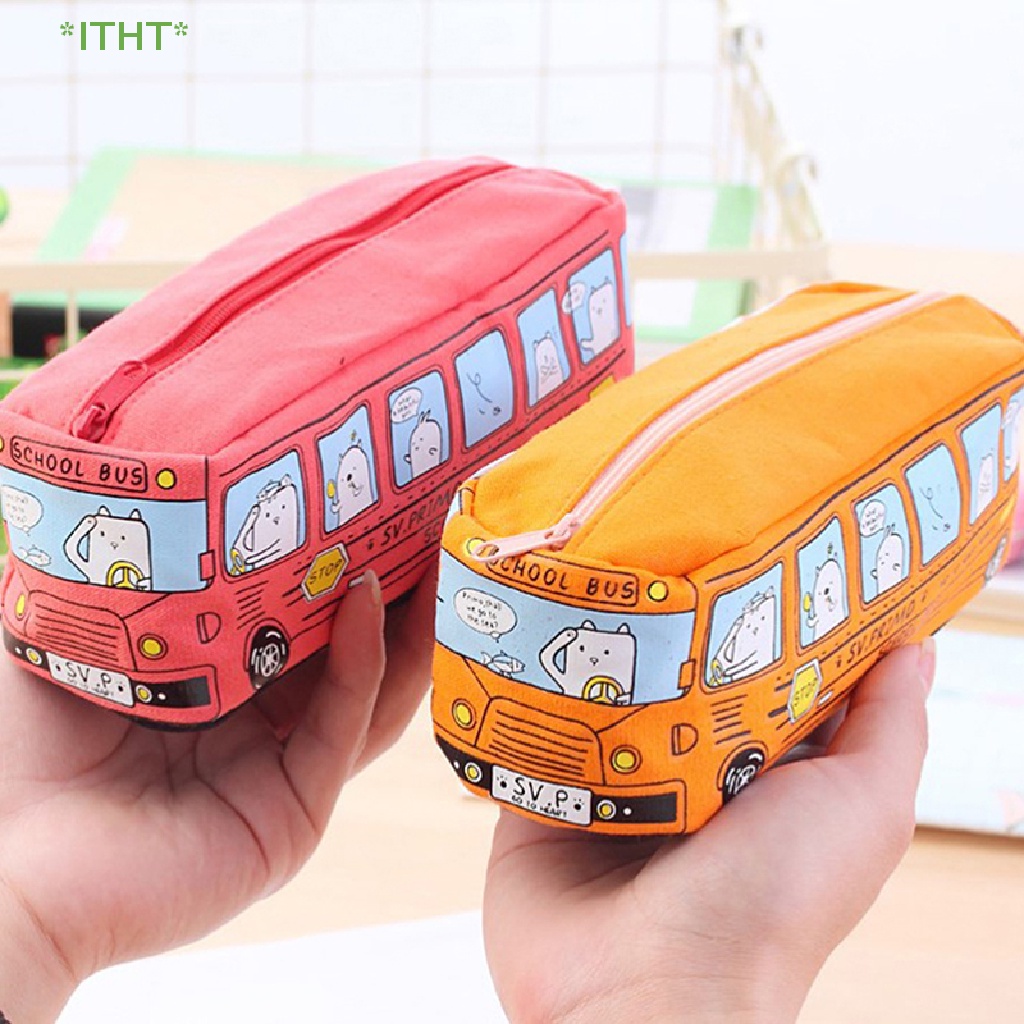 Túi Đựng Bút Bằng Vải canvas Cỡ Lớn In Hình Xe Bus Dễ Thương Mới
