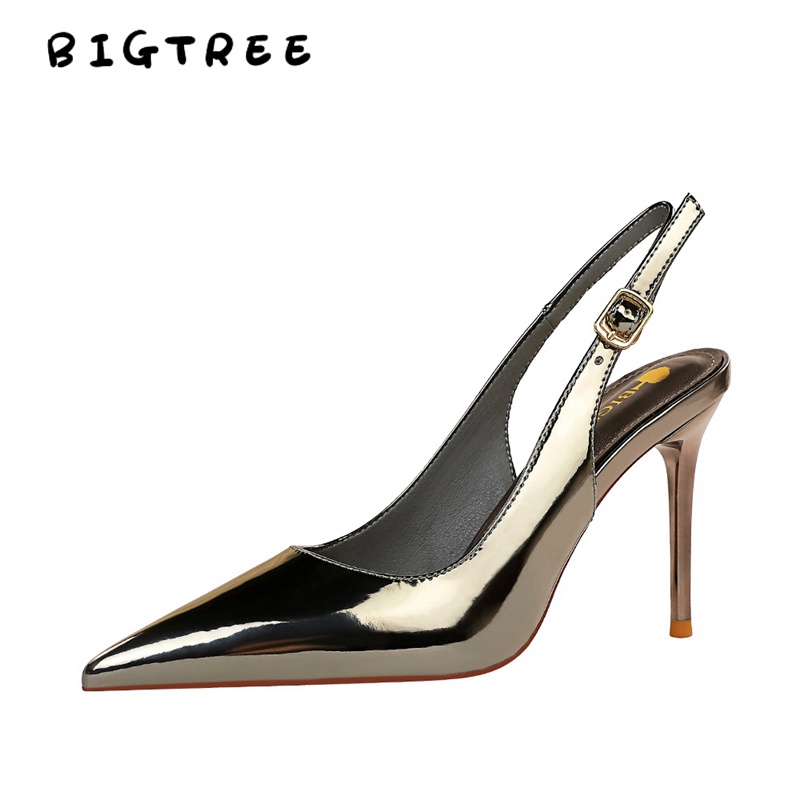Giày cao gót 9.5cm BigTree 869-5 da bóng mũi nhọn miệng nông quai hậu