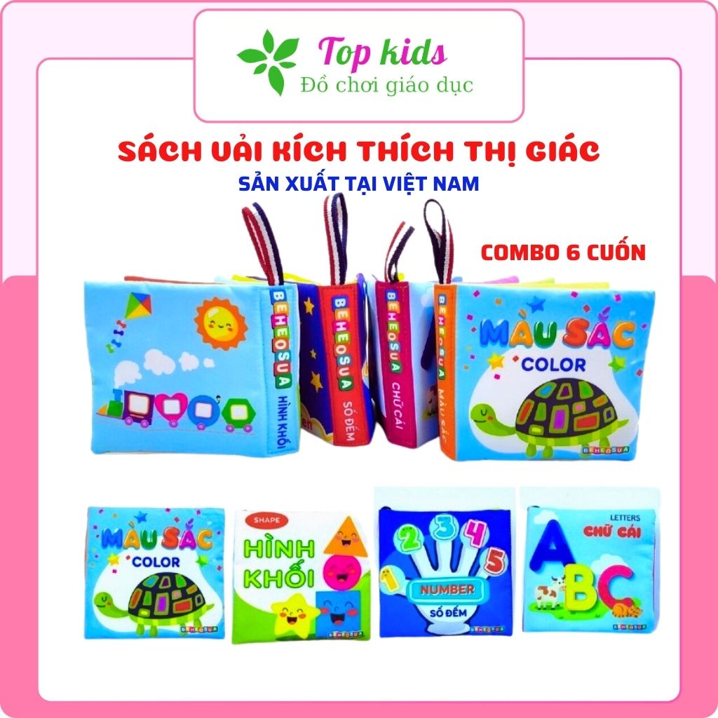 Sách vải song ngữ combo 6 cuốn cho bé sơ sinh 0 1 2 3 tuổi, đồ chơi thông minh montessori giáo dục sớm cho trẻ TOPKIDS