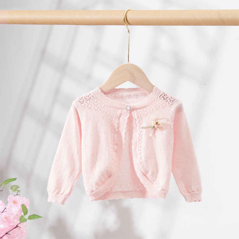 Áo Khoác Cardigan Chống Nắng Vải Cotton Dệt Kim Mỏng Thời Trang Dành Cho Bé Gái