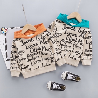 Áo Hoodie Phối Màu Họa Tiết Chữ Graffiti Phong Cách Hàn Quốc Cho Bé Trai 0-5 Tuổi