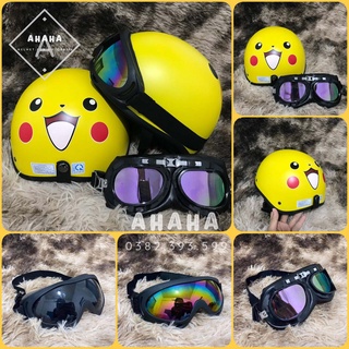 Mũ Nón Bảo Hiểm Nửa Đầu 1/2 hình Pikachu vàng - Hàng Cao Cấp loại 1 - Ahaha