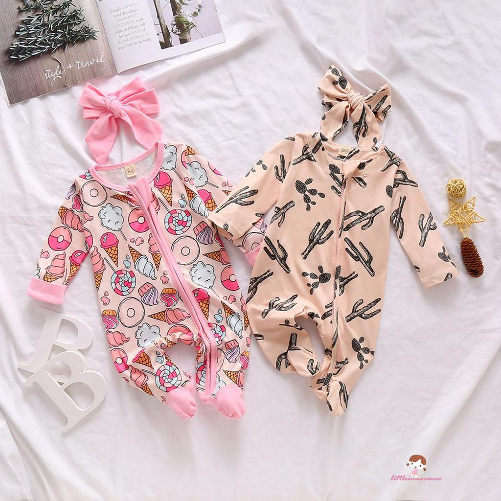 Jumpsuit tay dài cổ tròn phối khoá kéo cho bé gái từ 0-6 tháng tuổi