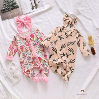 Jumpsuit tay dài cổ tròn phối khoá kéo cho bé gái từ 0-6 tháng tuổi