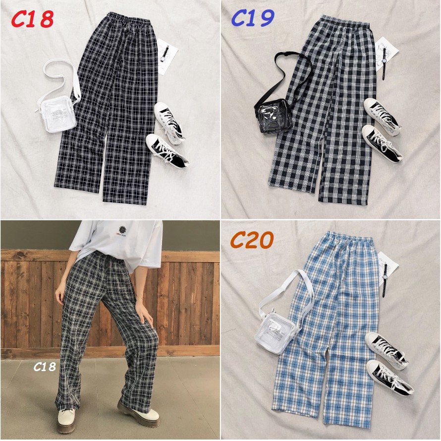 Quần CARO ỐNG RỘNG 12 Màu Ulzzang Unisex 1hitshop | BigBuy360 - bigbuy360.vn