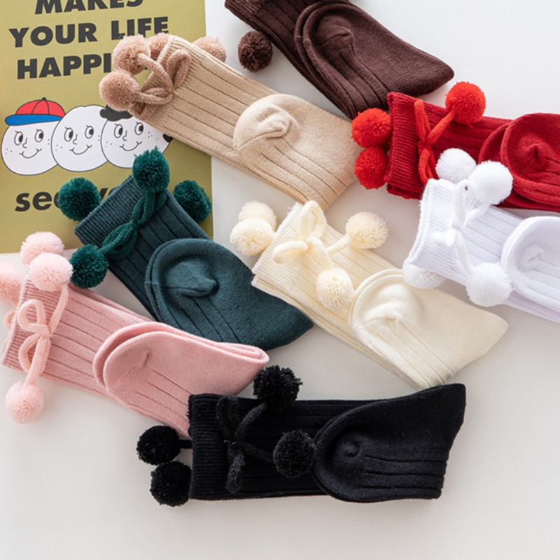 Vớ Cotton Dệt Kim Cao Qua Gối Màu Trơn Đính Nơ / Quả Cherry Dễ Thương Thời Trang Mùa Thu Cho Bé Gái Sơ Sinh