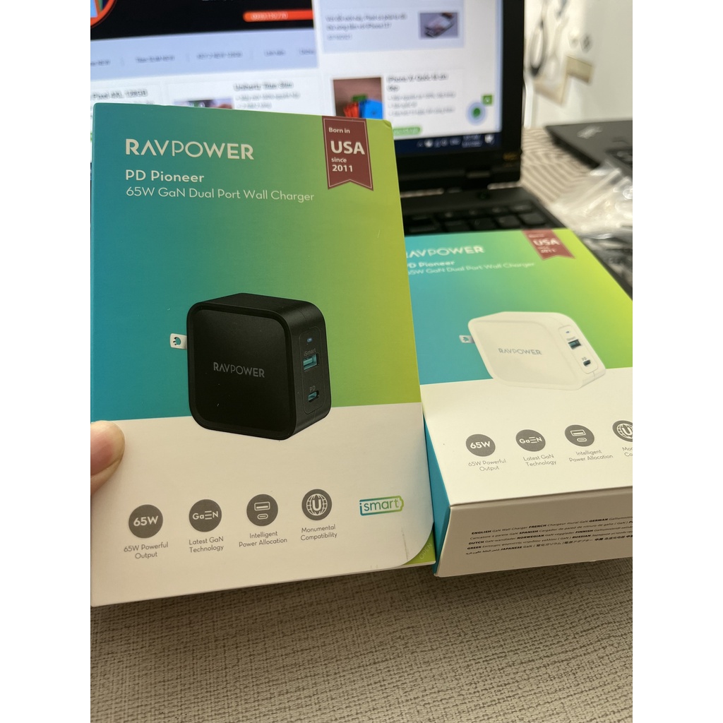 Củ sạc 2 cổng type C Pd và USB Ravpower RP-CNCN002 65W GAN