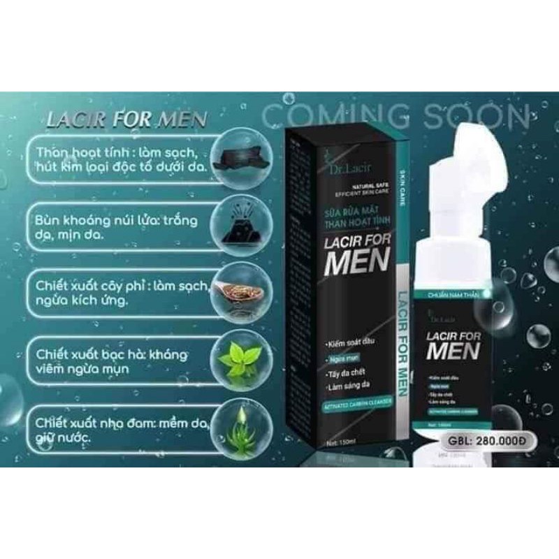 Sữa Rửa Mặt Nam Dr Lacir - Lacir For Men 150ml - Đầu cọ sillicon sạch gấp 10 lần