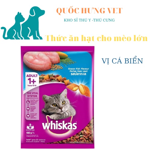 Thức Ăn Cho Mèo Whiskas Adult Gói 400g Hạt cho mèo lớn -QUỐC HƯNG VET