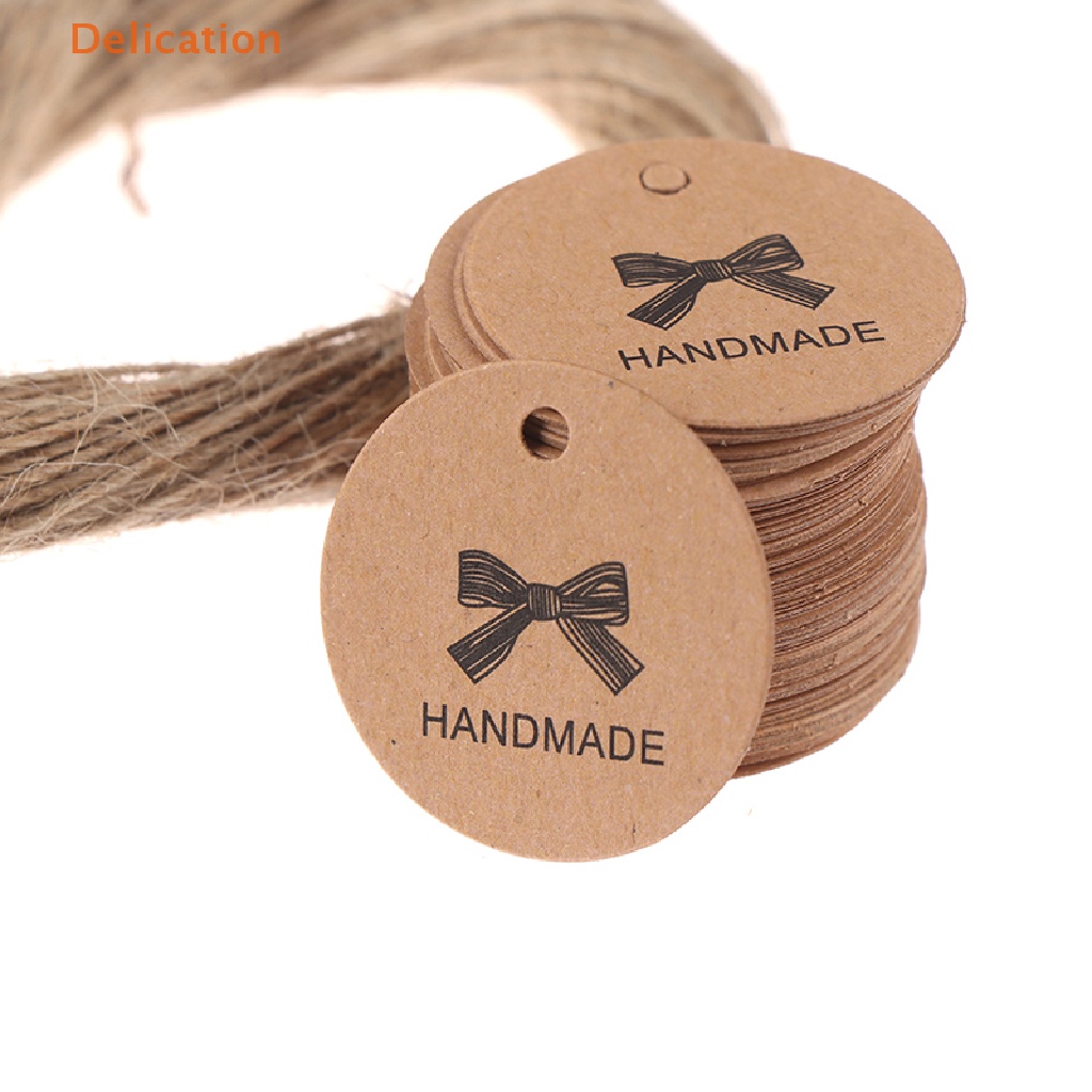 Set 100 Thẻ Giấy Kraft In Họa Tiết Nơ Trang Trí Gói Quà Sinh Nhật / Tiệc Cưới