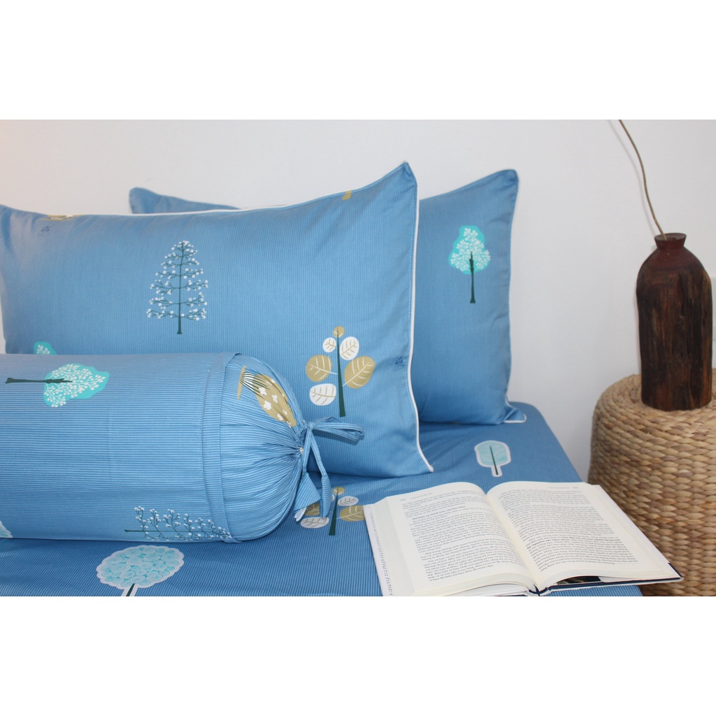 Bộ drap gối KHA LY - cotton thiên nhiên - Tree Xanh - VN.233