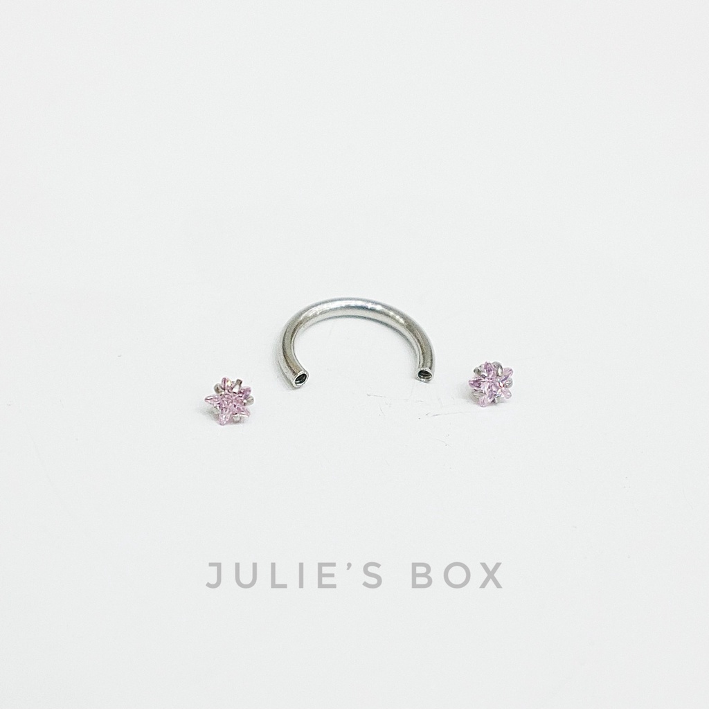 [1 Chiếc] Khuyên Tai Bông Tai Chữ U 2 Đầu Đá Ngôi Sao Màu Hồng Thép Y Tế Titan Thép Không Gỉ Cá Tính Phong Cách Nam Nữ