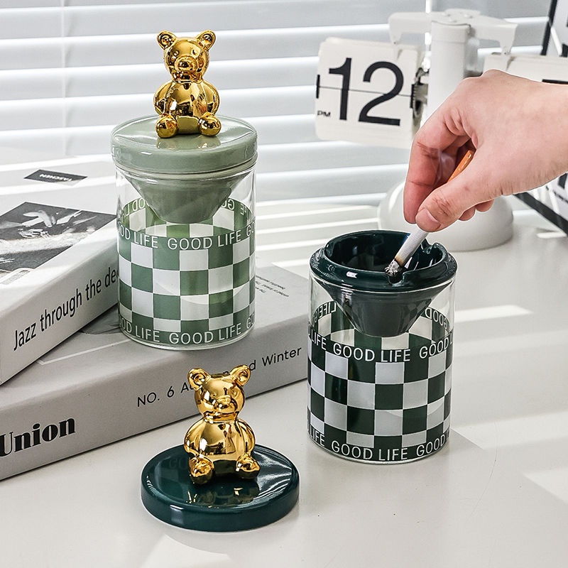 Gạt Tàn Thuốc Chống Bay Không Khói Có Nắp Đậy Kiểu Bắc Âu Sáng Tạo