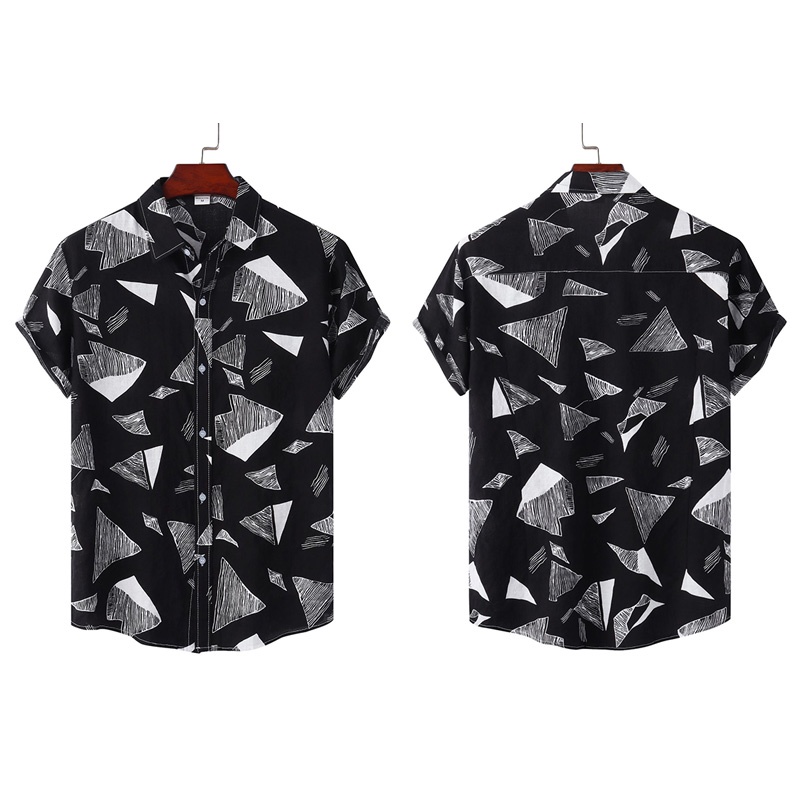 Áo Sơ Mi Tay Ngắn Dáng Rộng In Họa Tiết Hình Học Phong Cách Hawaii Thời Trang Đi Biển Mới 2022 Cho Nam