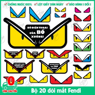 FF - Combo 20 sticker hình dán đôi mắt màu vàng Fendi nhiều kích thước trang trí điện thoại, laptop, nón bảo hiểm