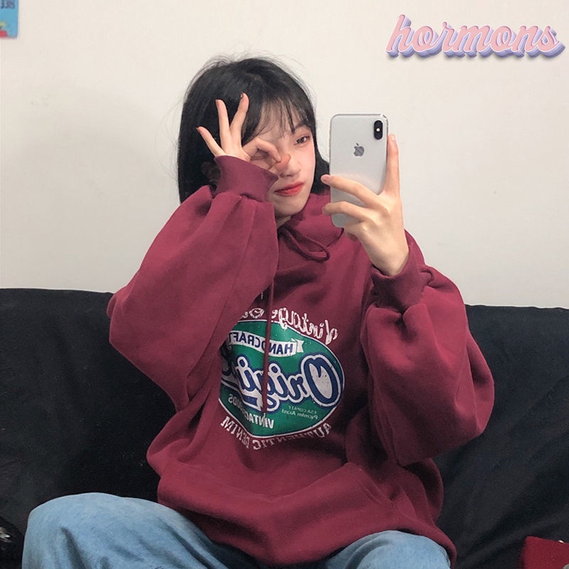Áo sweater tay dài dáng rộng dày dặn thời trang thu đông phong cách Hàn Quốc cho nữ