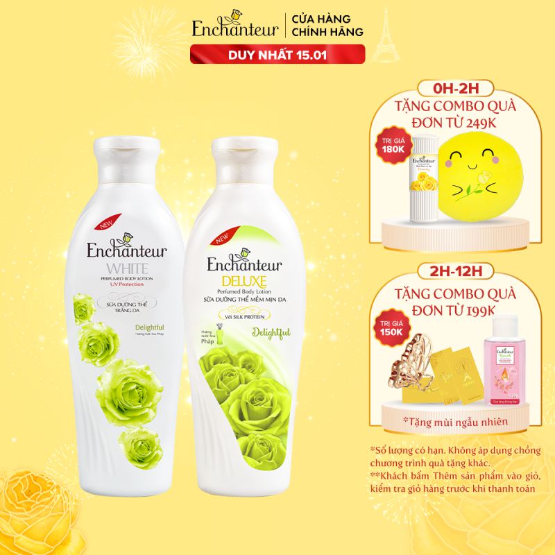 Sữa dưỡng thể Trắng da/ Dưỡng ẩm Enchanteur Delightful 200gr