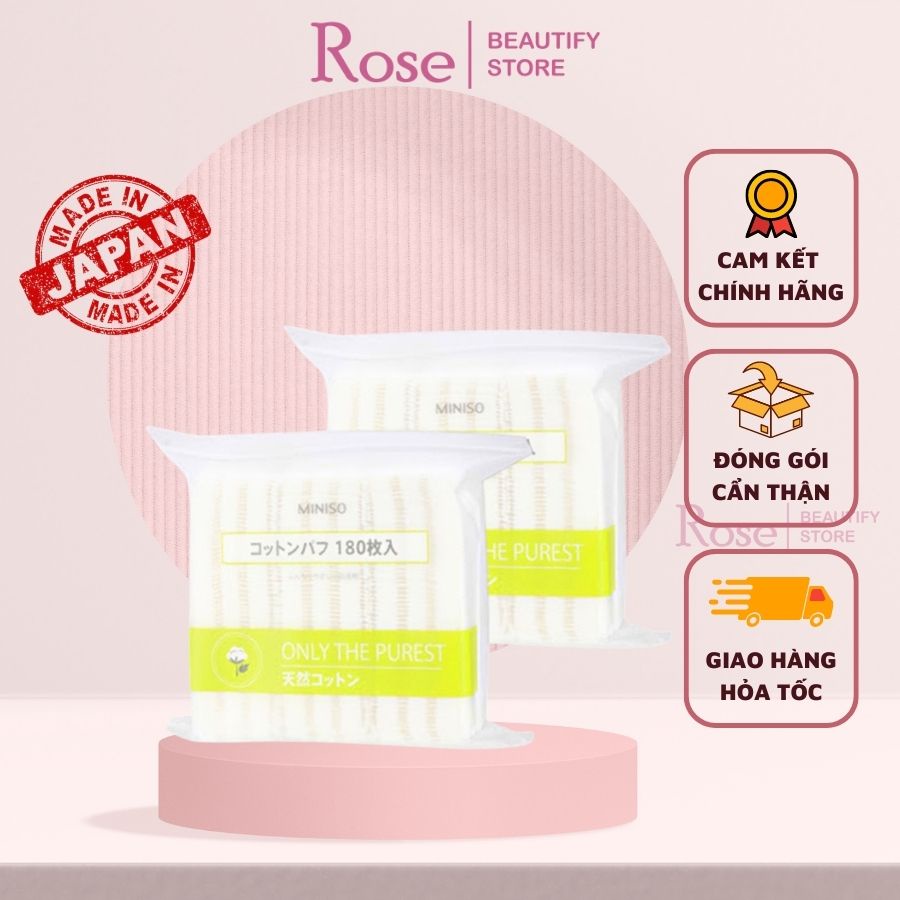Bông tẩy trang Miniso Nhật 3 lớp 180 miếng và 1000 miếng cotton pads có hộp đựng Rose.beautify